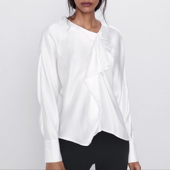 Zara Tops - ZARA ivory satin ruffle blouse